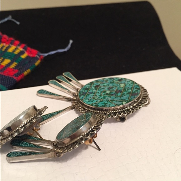 Vintage Crushed Turquoise Pendant & Earrings - Picture 5 of 8